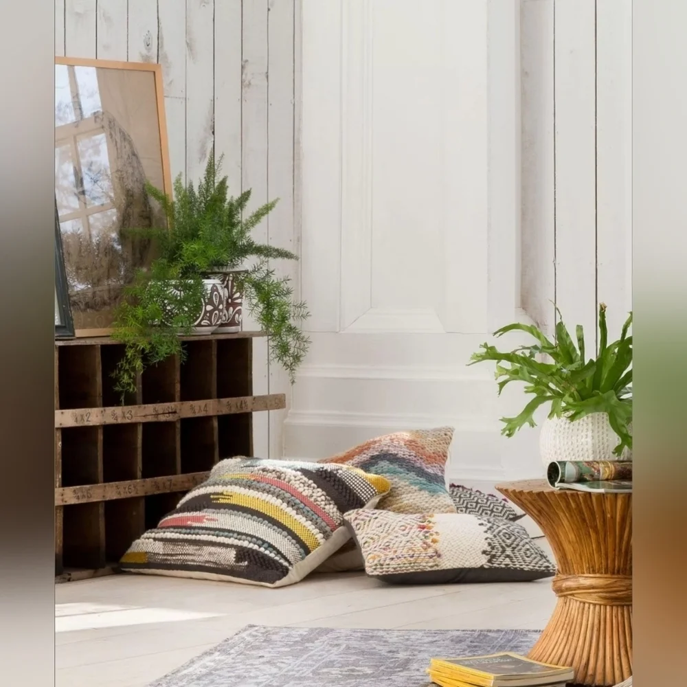 LOLOI P0282 Multi Colored Jute Wool Cotton Boho Lumbar Pillow Cover 13